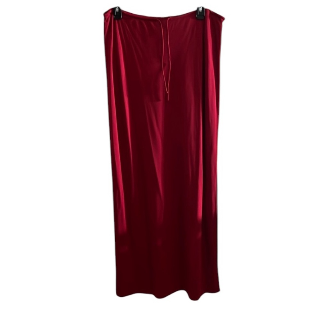 Evelyn size XL red stretch maxi skirt side slit drawstring waist stretch